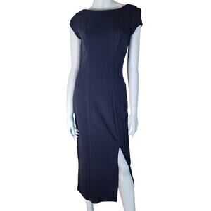 Vintage Matter of Degrees Midi Length Cap Sleeve Ribbed Classic Black Dress, M